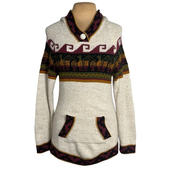 VINTAGE ANDES Import PERUVIAN Alpaca HOODIE SWEATER Made in Peru - Picture 2 of 8